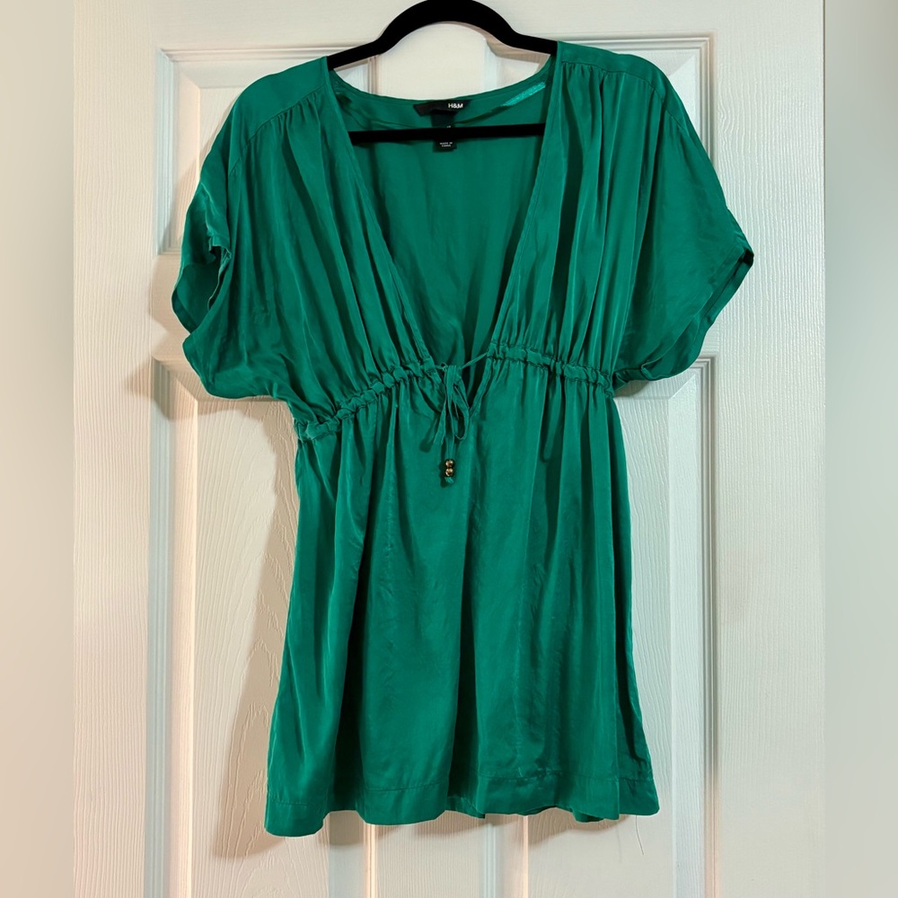 H&M Teal Blouse with Drawstring Detail